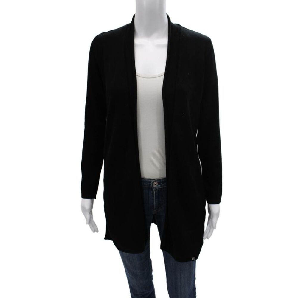 Biana Womens Cardigan Black Viscose Long Sleeve Round Neck Solid Fall Size M